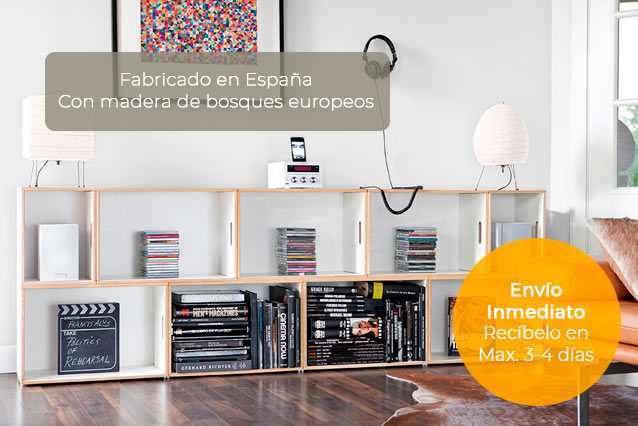 Estantería modular de madera blanca para salón. Estanterías fabricadas en España con madera europea